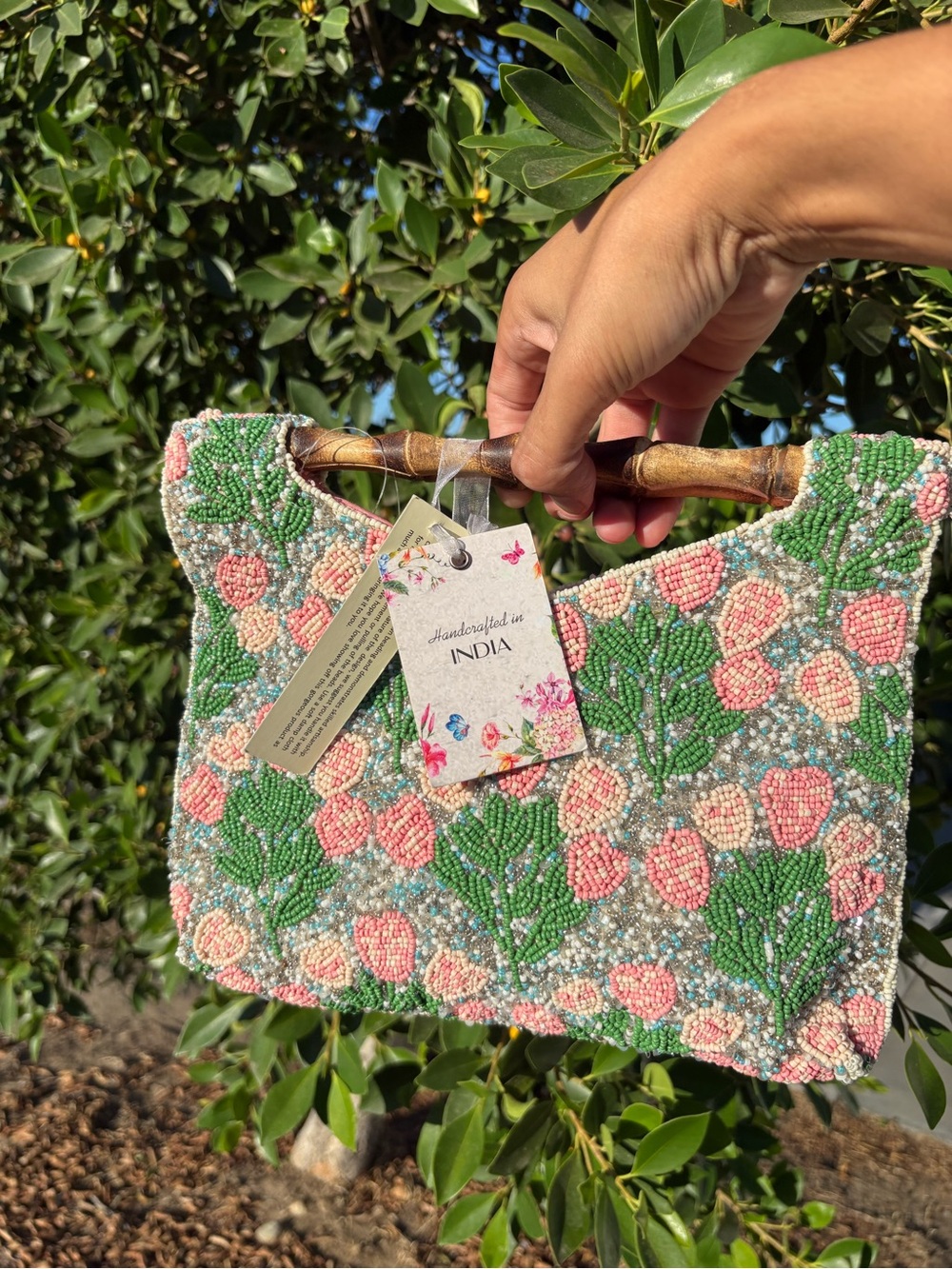 Viral Beaded Floral Mini Bag - Pink & Green